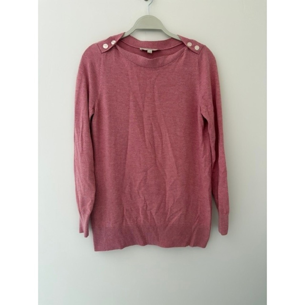 LOFT Womens Dusty Rose Pink Boatneck Sweater Button Shoulder Long Sleeve Small
